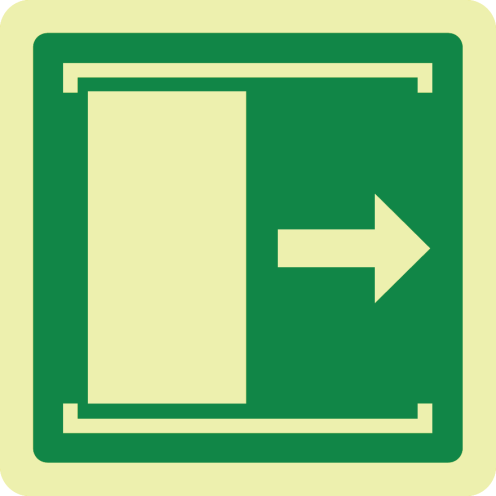 Fotoluminescerende sticker met pictogram nooduitgang schuifdeur rechts ISO 7010 