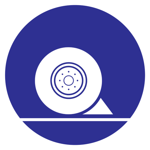 Blauwe sticker met pictogram om aan te duiden dat het plaatsen van remblokken verplicht is