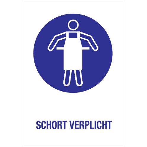 Sticker met pictogram en tekst om aan te duiden dat het dragen van een schort verplicht is - ISO7010 - M026