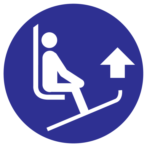 Blauwe sticker met pictogram om aan te duiden dat de skipunten omhoog moeten