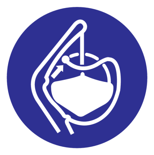 Blauwe sticker met pictogram om aan te duiden dat de sloepklemmen losgemaakt moeten worden in volgorde