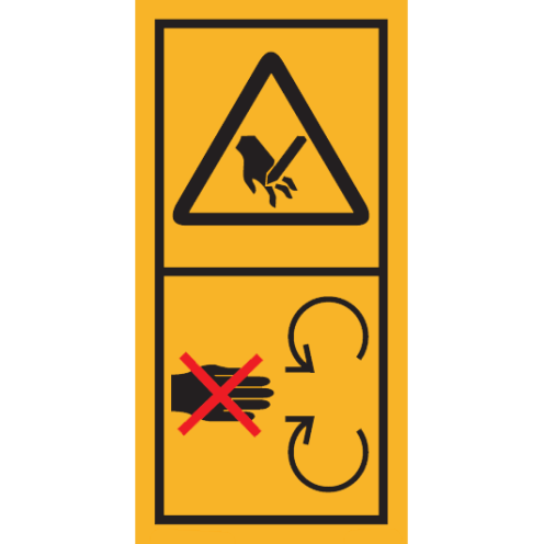 Machinemarkering sticker waarschuwing "Stekende Delen, snijgevaar voor vingers of hand, Verwijder veiligheidsscherm niet" volgens ISO 11684