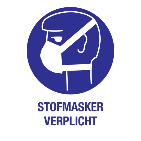 Sticker met pictogram en tekst om aan te duiden dat een stofmasker verplicht is