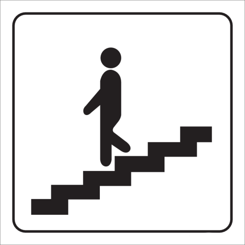Witte sticker met pictogram voor aanduiding trap omlaag