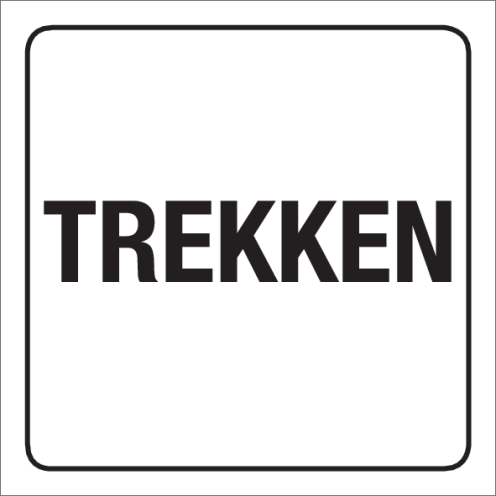 Witte sticker met de tekst trekken voor op een deur