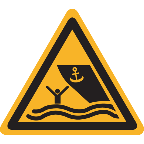 Sticker met pictogram "Waarschuwing Vaargebied" - ISO 7010 - W058
