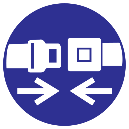 Blauwe sticker met pictogram om aan te duiden dat de veiligheidsgordel vastgemaakt moet worden - ISO7010 - M020