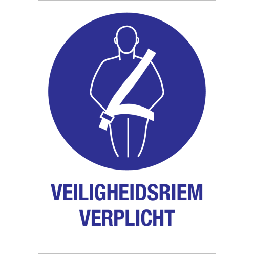 Sticker met pictogram en tekst om aan te duiden dat het dragen van de veiligheidsriem verplicht is