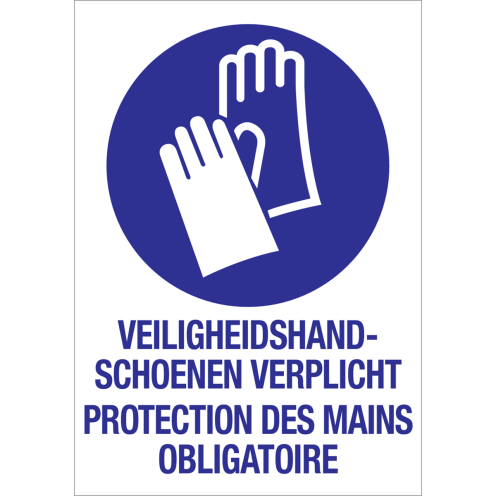 Sticker Veiligheidshandschoenen verplicht met tekst NL/FR volgens ISO7010