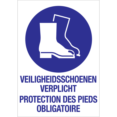 Sticker veiligheidsschoenen verplicht met tekst NL/FR volgens ISO7010