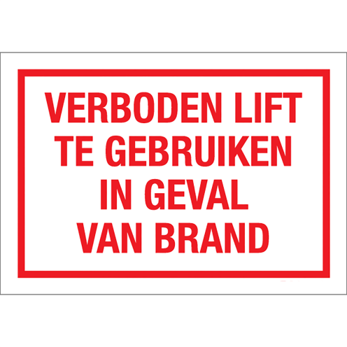 Sticker Verboden Lift te Gebruiken in Geval van Brand - tekststicker met rode tekst