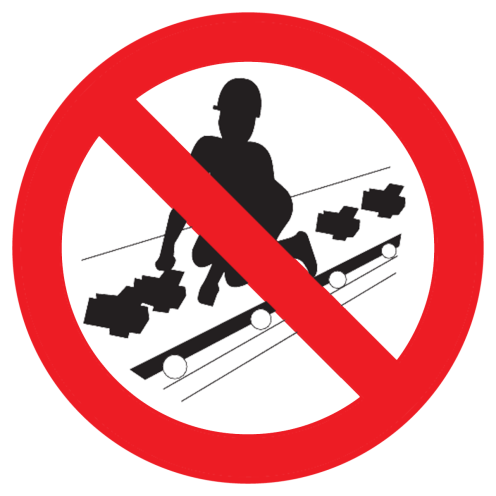 Sticker met pictogram Verboden op de transportband te zitten
