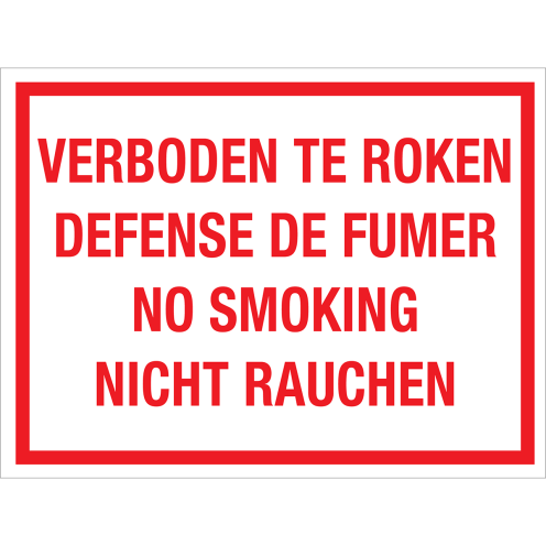 Sticker Verboden te roken - 4 talen NL, EN, DU en FR - tekststicker met rode tekst