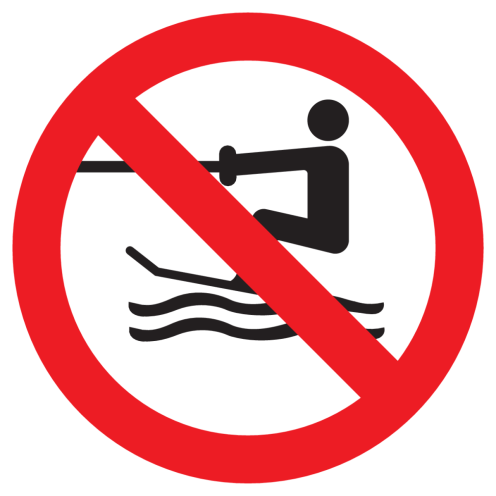 Sticker met pictogram Voortgetrokken wateractiviteiten verboden ISO7010 - P058