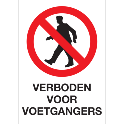 Sticker met pictogram en tekst Verboden voor voetgangers