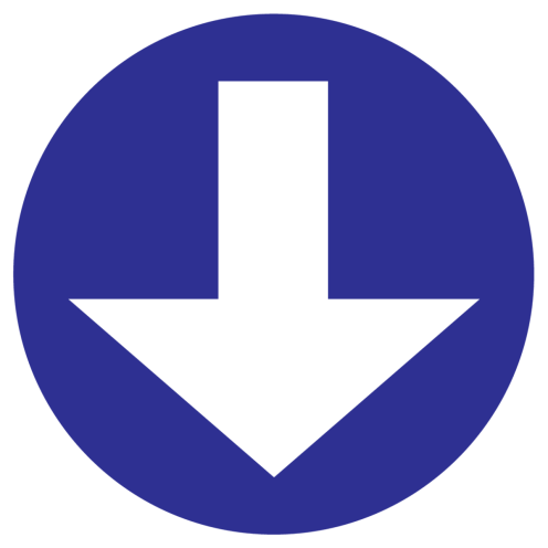 Blauwe sticker met pijl om de verplichte richting aan te geven