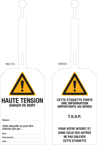Waarschuwingslabel Haute Tension (FR) - Lock out tag out label (LOTO)
