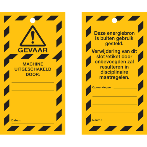 Waarschuwingstag Machine Uitgeschakeld Door (NL) - Lock out tag out label (LOTO)