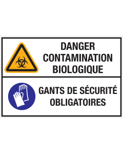 Autocollant Danger contamination biologique - Gants de sécurité obligatoires 
