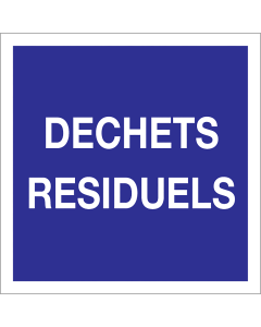 Blauwe sticker met tekst voor het scheiden van restafval