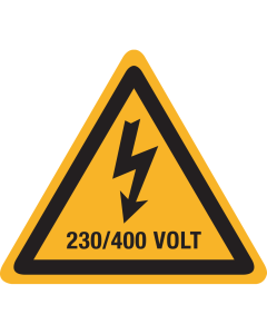 Bord met pictogram / spanningsaanduiding "Waarschuwing 230/400 volt" - ISO 7010 - W012