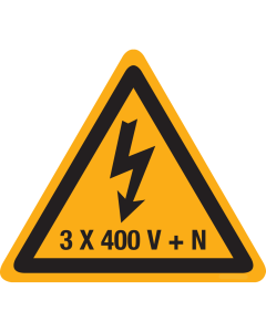 Bord met pictogram / spanningsaanduiding "Waarschuwing 3x400V+N" - ISO 7010 - W012