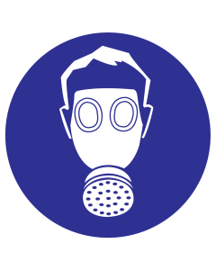 Blauw bord met pictogram om adembescherming verplicht aan te duiden