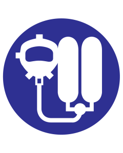 Blauw bord met pictogram om aan te duiden dat ademhalingsapparatuur verplicht is
