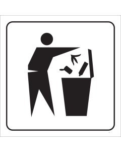 Wit bord met pictogram voor aanduiden van een plaats van een afvalbak