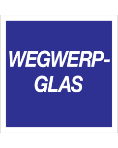 Blauw bord met tekst voor afvalscheiding van wegwerp glas