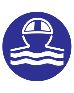 Blauw bord met pictogram om aan te duiden dat een badmuts verplicht is
