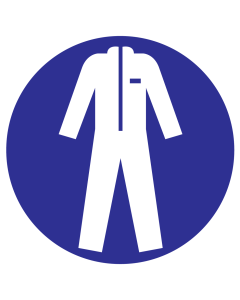 Blauw bord met pictogram voor het aanduiden dat beschermende werkkleding verplicht is - ISO7010 - M010