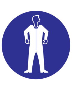 Blauw bord met pictogram om aan te duiden dat beschermende kleding verplicht is