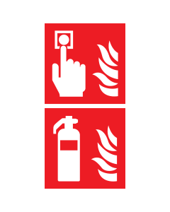 Bord met pictogram van een brandblusser en handbrandmelder met vlam