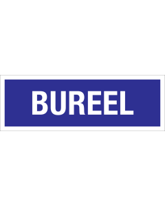 Bord Bureel - blauw met witte tekst