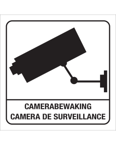 Wit bordje met pictogram camera en tekst voor aanduiden camerabewaking