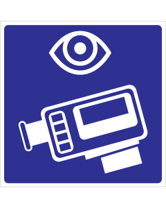 Blauw bord met pictogram voor aanduiden camerabewaking