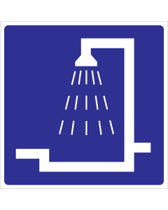 Blauw bord met pictogram voor aanduiden ruimte met douche