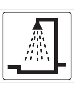 Wit bord met pictogram voor het aanduiden van een ruimte met een douche