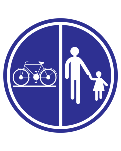 Blauw bord met pictogram om aan te duiden dat fietsers en voetgangers toegestaan zijn
