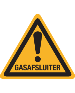 Bord met pictogram waarschuwing gasafsluiter