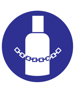 Blauw bord met pictogram om aan te duiden dat gasflessen verankeren verplicht is - ISO7010 - M046