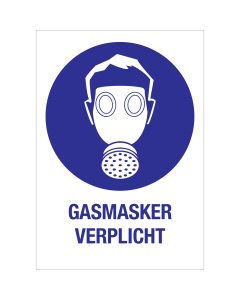 Bord met pictogram en tekst om aan te duiden dat een gasmasker verplicht is