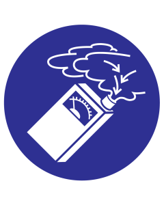Blauw bord met pictogram om aan te duiden dat een gasdetector verplicht is - ISO7010 - M048