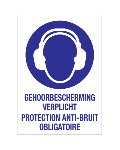 Bord Gehoorbescherming verplicht met tekst in NL en FR volgens ISO7010