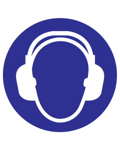 Blauw bord met pictogram om aan te duiden dat gehoorbescherming verplicht is - ISO7010 - M003