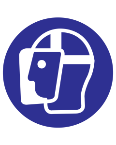 Blauw bord met pictogram om aan te duiden dat gelaatsbescherming verplicht is - ISO7010 - M013