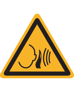 Bord met pictogram "Gevaar voor Hard Geluid" - ISO 7010 - W038