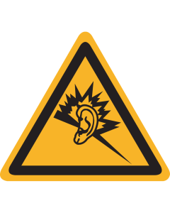 Bord met pictogram waarschuwing gevaar hard geluid, lawaai of gehoorbeschadiging