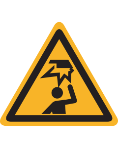Bord met pictogram "gevaar hoofd stoten"